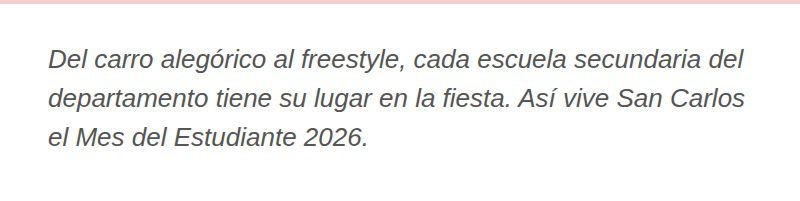 Del carro alegórico al freestyle, cada escuela secundaria del departamento tiene su lugar en la fiesta. Así vive San Carlos el Mes del Estudiante 2026.