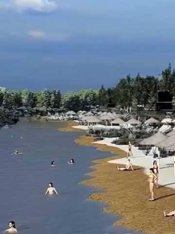 Render de la Costanera Centro: playa sobre la ribera del río Atuel