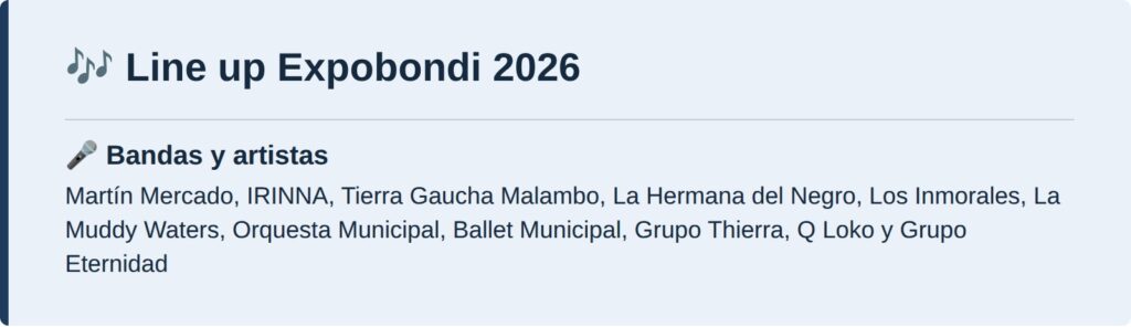 Line up Expobondi 2026