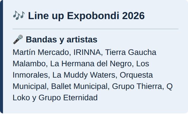 Line up Expobondi 2026
