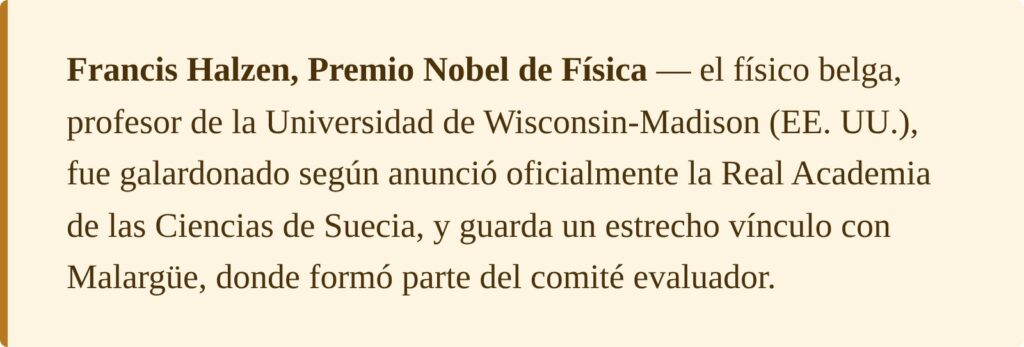 Francis Halzen, Premio Nobel de Física
