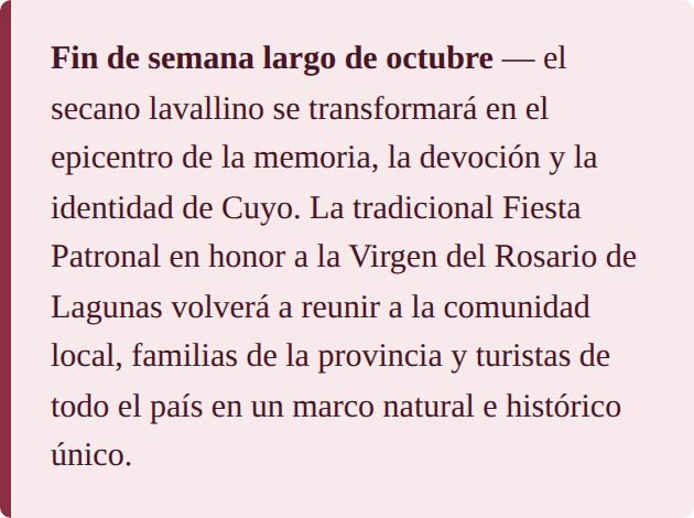 Fin de semana largo de octubre: Fiesta Patronal de Lagunas del Rosario