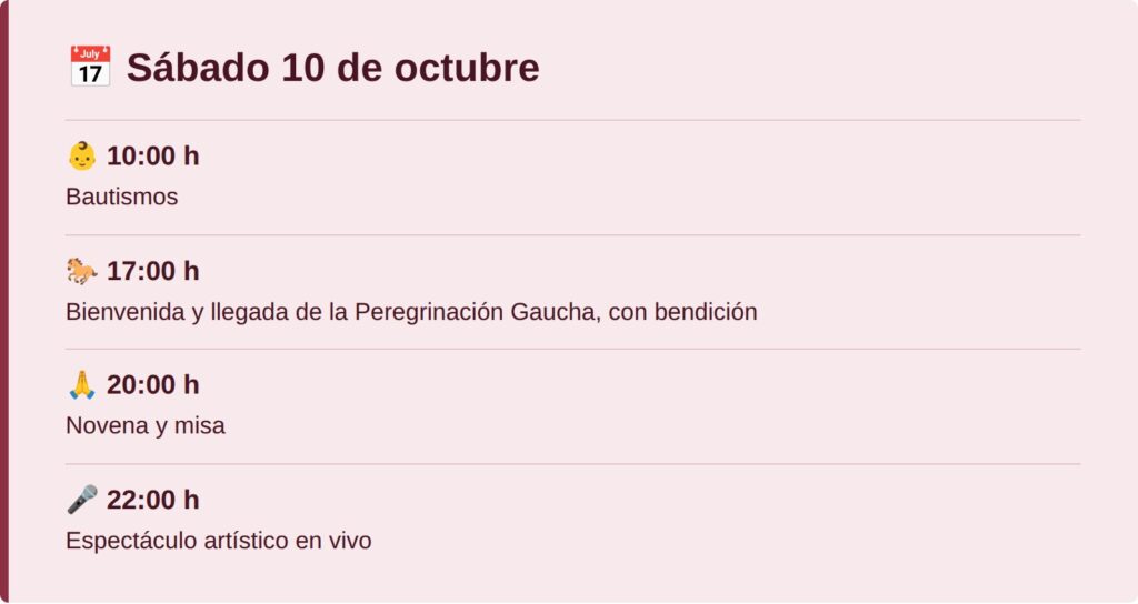 Cronograma del sábado 10 de octubre