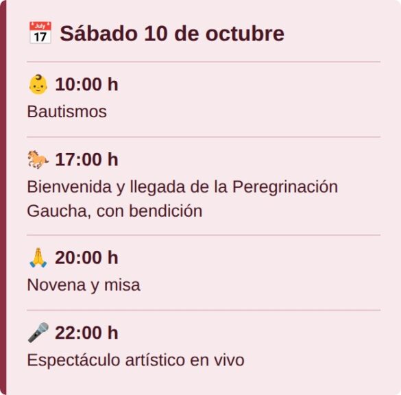 Cronograma del sábado 10 de octubre