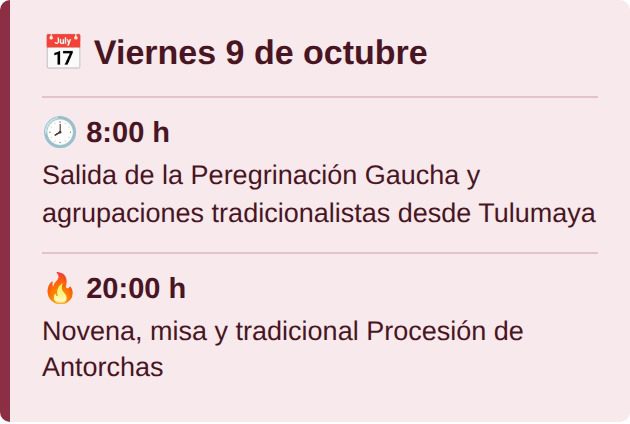 Cronograma del viernes 9 de octubre