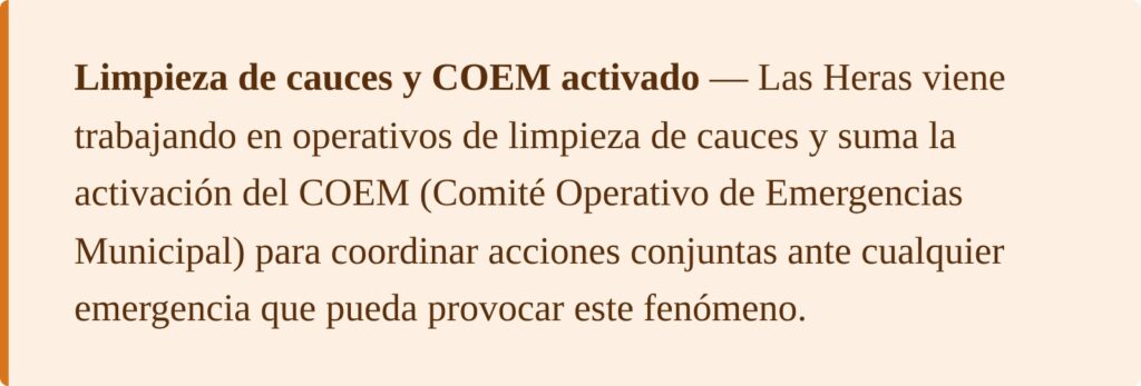 Limpieza de cauces y COEM activado en Las Heras