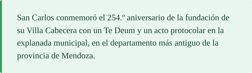 Resumen del 254.º aniversario de la Villa Cabecera de San Carlos