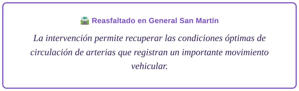 Reasfaltado en General San Martín