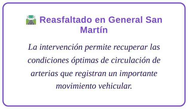 Reasfaltado en General San Martín