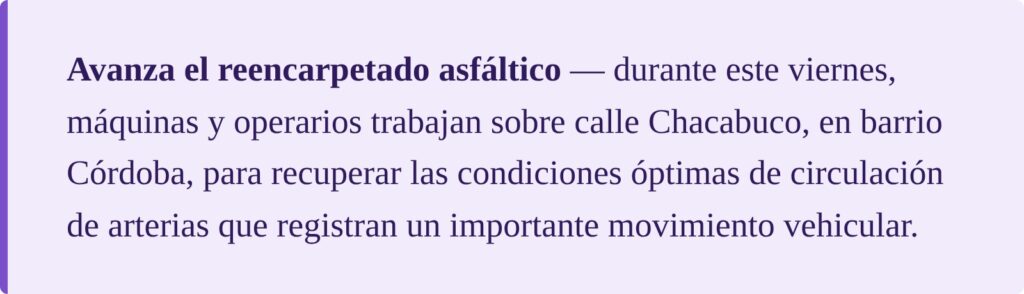 Avanza el reencarpetado asfáltico en barrio Córdoba