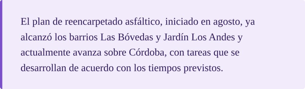 Resumen del plan de reencarpetado asfáltico