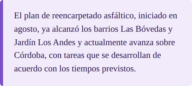 Resumen del plan de reencarpetado asfáltico