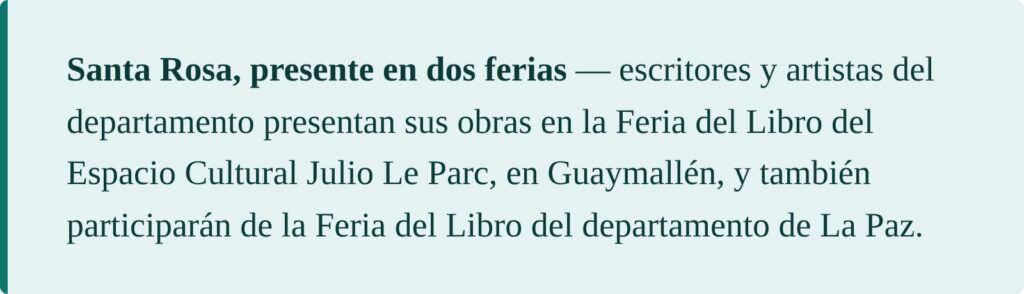 Santa Rosa, presente en dos ferias del libro
