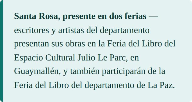 Santa Rosa, presente en dos ferias del libro