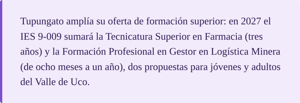 Resumen de las nuevas propuestas del IES 9-009 de Tupungato