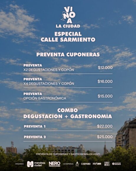 Valores de la preventa de cuponeras y combos de Vino a la Ciudad