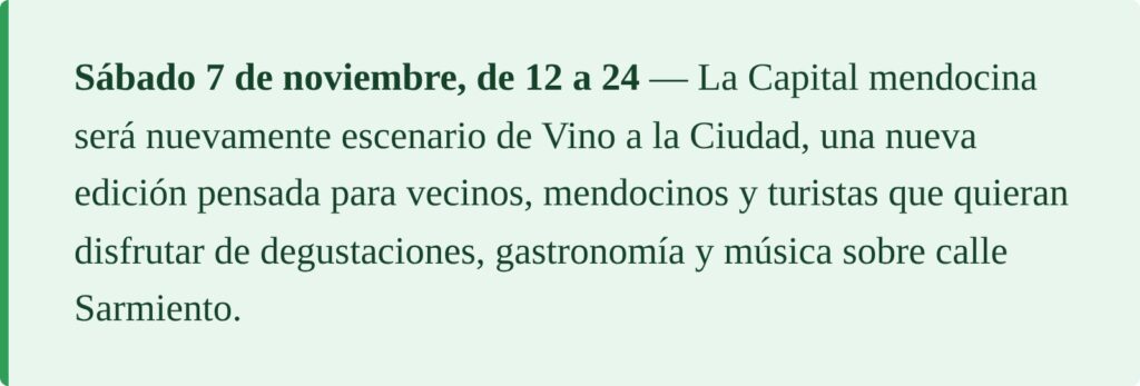 Sábado 7 de noviembre, de 12 a 24: Vino a la Ciudad vuelve a calle Sarmiento